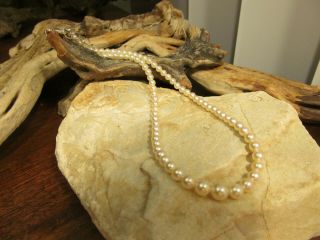 Vintage Sterling Silver 925 Natural White Graduate Pearl Beads Beaded Necklace