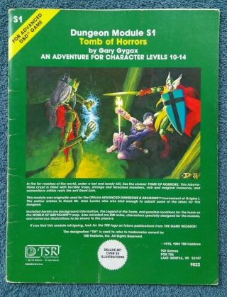 Dungeon Module S1 Tomb Of Horrors By Gary Gygax Advanced D&d 1980 Vintage Tsr