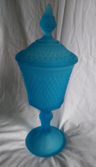 Gorgeous Vintage Frosted Diamond Point Satin/sky Blue Compote Dish W/lid Candy