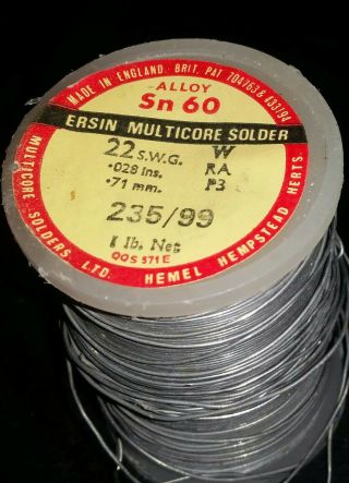 Ersin 1lb,  / - Spool Multicore Made In England Vintage Alloy Sn60 22swg