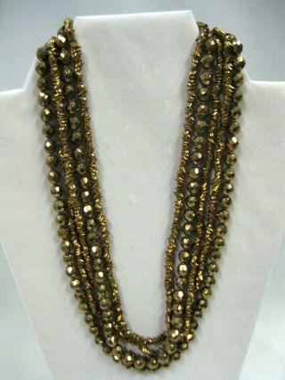 Estate Vintage Vogue 5 - Strand Copper Iridized Glass Bead Necklace Fancy Clasp