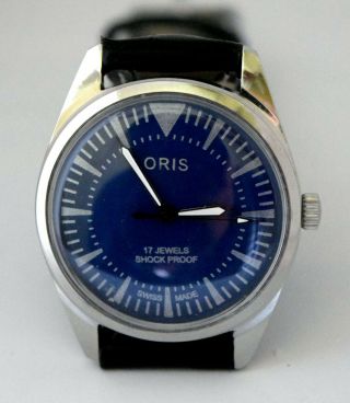 Vintage Oris Hand - Winding Bold Look Blue Dial Swiss Made Good Quality Watch
