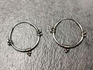 Vintage Sterling Silver Wire Wrap Hoop Earrings 1.  5 "
