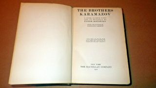 Fyodor Dostoevsky The Brothers Karamazov 1912 Macmillan York 8vo HC VG, 6