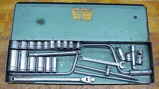 Vintage Britain 26 Piece 3/8 " Socket Set With Case Wrench Tools Breaker Bar