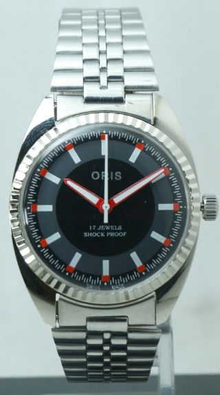 Vintage Oris Luxury 17 Jewels Fhf St - 96 Black Dial Hand Winding Watch Model