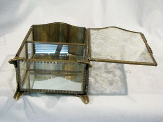 Vintage GOLD ORMOLU FILAGREE UPRIGHT JEWELRY CASKET OR DISPLAY - SILVERED GLASS 3