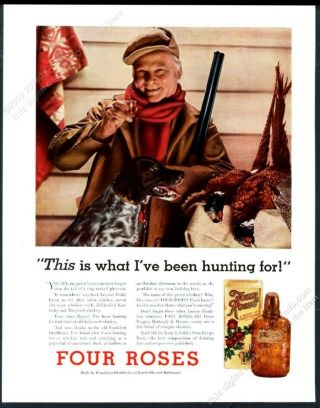 1935 English Setter Hunter Pheasant Photo Four Roses Whiskey Vintage Print Ad