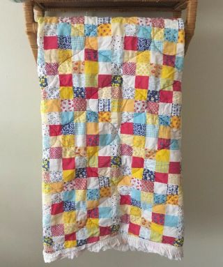 Vintage Baby Quilt Patchwork Style Primary Colors Crib Toddler Bed Primitive