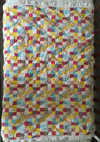 Vintage Baby Quilt Patchwork Style Primary Colors Crib Toddler Bed Primitive 3