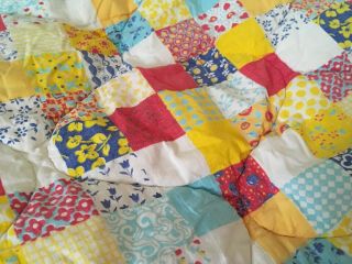 Vintage Baby Quilt Patchwork Style Primary Colors Crib Toddler Bed Primitive 7