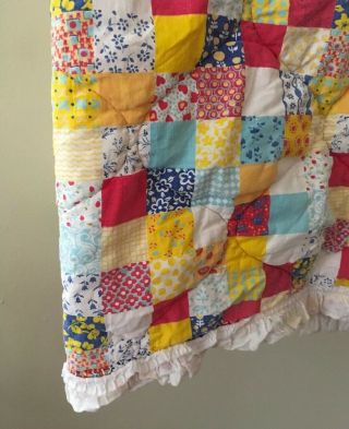 Vintage Baby Quilt Patchwork Style Primary Colors Crib Toddler Bed Primitive 8