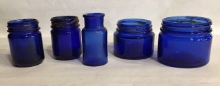 Vintage Cobalt Blue Glass Jars 2 Noxzema 3 Vicks Vapor Rub 1 Unknown No Lids