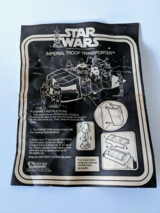 Star Wars Vintage 1977 Imperial Troop Transport Instructions Sheet