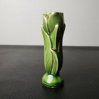 Vintage Shawnee Pottery Green & Gold Tulip Vase No.  1115 Stoneware Usa