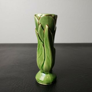 Vintage Shawnee Pottery Green & Gold Tulip Vase No.  1115 Stoneware USA 2