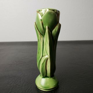 Vintage Shawnee Pottery Green & Gold Tulip Vase No.  1115 Stoneware USA 3