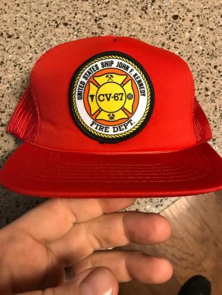 Vintage Uss John F Kennedy Cv - 67 Fire Department Us Navy Ball Cap Hat Snapback