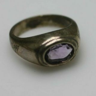 Vintage Sterling Silver 925 Amethyst Purple Modernist Style Flat Ring Size 7
