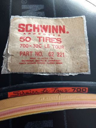 Schwinn Le Tour 700x32c Bicycle Tires 1 Pair,  Gumwall,  Vintage Old Stock.  62221