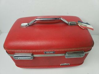 Vintage American Tourister Tiara Red Train Case Complete W/ Tray Mirror Keys Bag