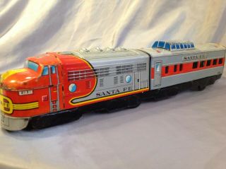 Vintage 1960s Shudo Japan Tin Friction Santa Fe Toy Train 14 " Long