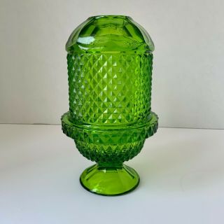 Vintage Viking Glass Glimmer Green Diamond Point Fairy Lamp
