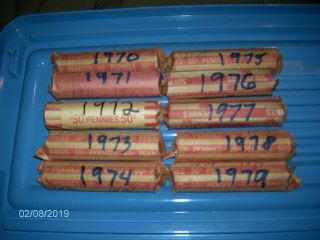 1970 - 1979 Decade Of The 70s Vintage Lincoln Memorial Cent / Penny Rolls Circ.