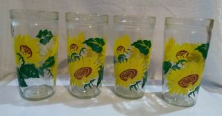 Vintage Juice Glasses Sunflower 16 Oz Set Of 4