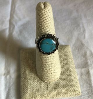 Vintage Old Pawn Navajo Turquoise Flower Silver Ring
