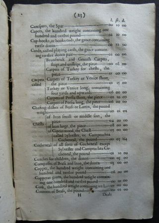 COMMONWEALTH TARIFF 1657 MERCHANDIZE VALUE Cromwell Act EXCISE COST DUTY TAX 6
