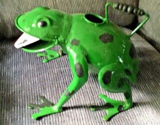 Vintage Steel Frog Watering Can Painted Green