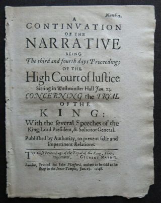 Speeches Tryal Charles I 1649 English Civil War Court Proceeding Jan 25 Mabbot