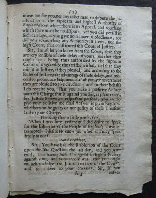SPEECHES TRYAL CHARLES I 1649 ENGLISH CIVIL WAR Court Proceeding JAN 25 Mabbot 5