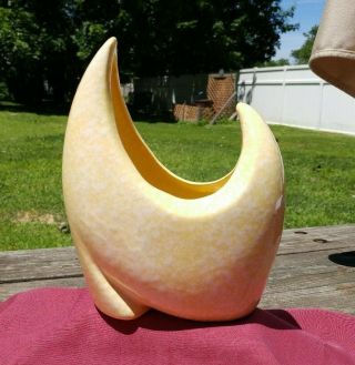 Vintage Moon Wave Planter Vase Yellow Ceramic Mid Century Studio Art Pottery