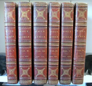 Fine Bindings 6 Volume Holy Bible By Thomas Scott,  1812.  Full Leather Bound Set.