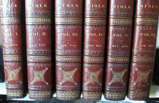 Fine Bindings 6 Volume Holy Bible By Thomas Scott,  1812.  Full Leather Bound Set. 5