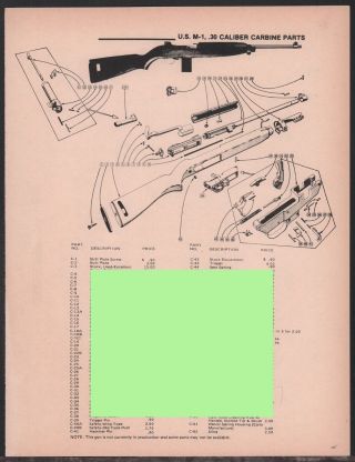 U.  S M - 1 30 Caliber Carbine Scehmatic Exploded View Parts List Ad