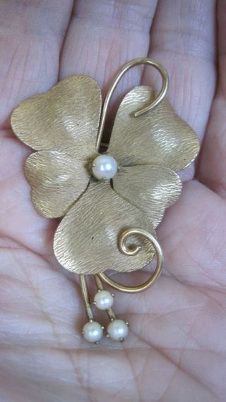 Vintage Carl Art 12k Gold Filled Brooch Mat Gold Tone Pansy,  Faux Pearl