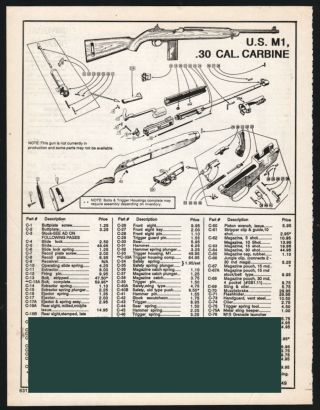 1994 U.  S.  M1 M - 1.  30 Cal Carbine Schematic Exploded View Parts List Ad