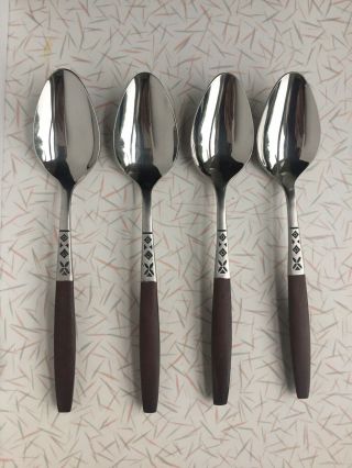 4 Vintage Ekco Eterna Teaspoon Spoons Canoe Muffin Stainless Modern Japan 6 2/3 "