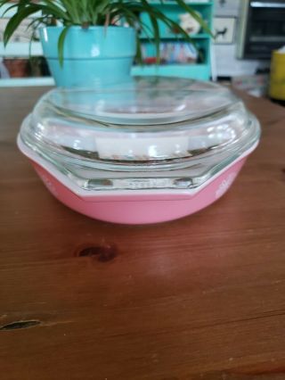 Vintage Pyrex Pink Daisy Divided Casserole Dish with Lid and Insert 3