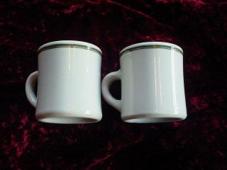(2) Vintage Victor Restaurant Ware Heavy Diner Style Coffee Mugs 2 Green Stripes