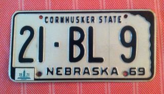 Vintage 1969,  1971 Black & White Nebraska " Cornhusker State " License Plate