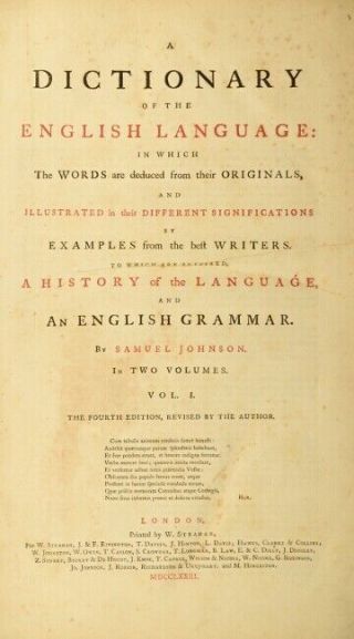 Samuel Johnson / dictionary of the English language in which Signed 1st ed 1773 2