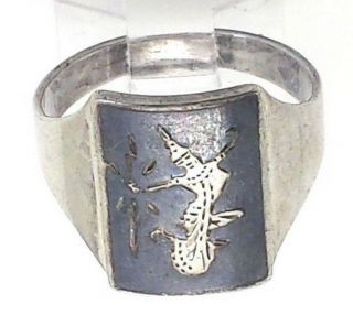 Vintage Siam Black Enamel Dancer Sterling Silver 925 Ring 4g Sz8 M1223