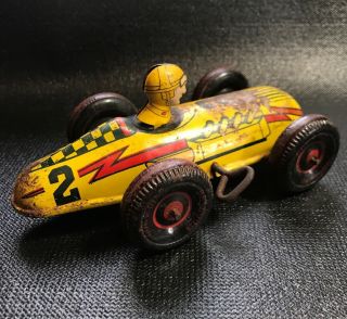 Vintage Marx Wind Up Tin Toy 2 Number Two Racecar