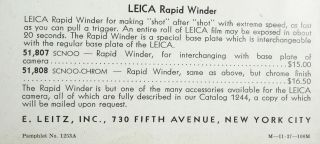 1930 ' s LEITZ LEICA SCNOO RAPID WINDER,  CHROME,  with 1937 BROCHURE 9