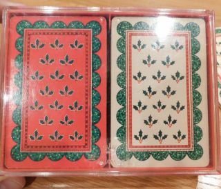VTG Hallmark Bridge Double Deck Playing Cards HOLIDAY HOLLY & Scorepad Christmas 2