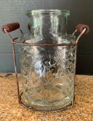 Vintage - Style Glass Jar Flower Vase Rustic Wire Frame Home Decor Table Accent 7 "